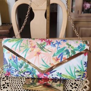 Aldo floral envelope clutch with gold chain